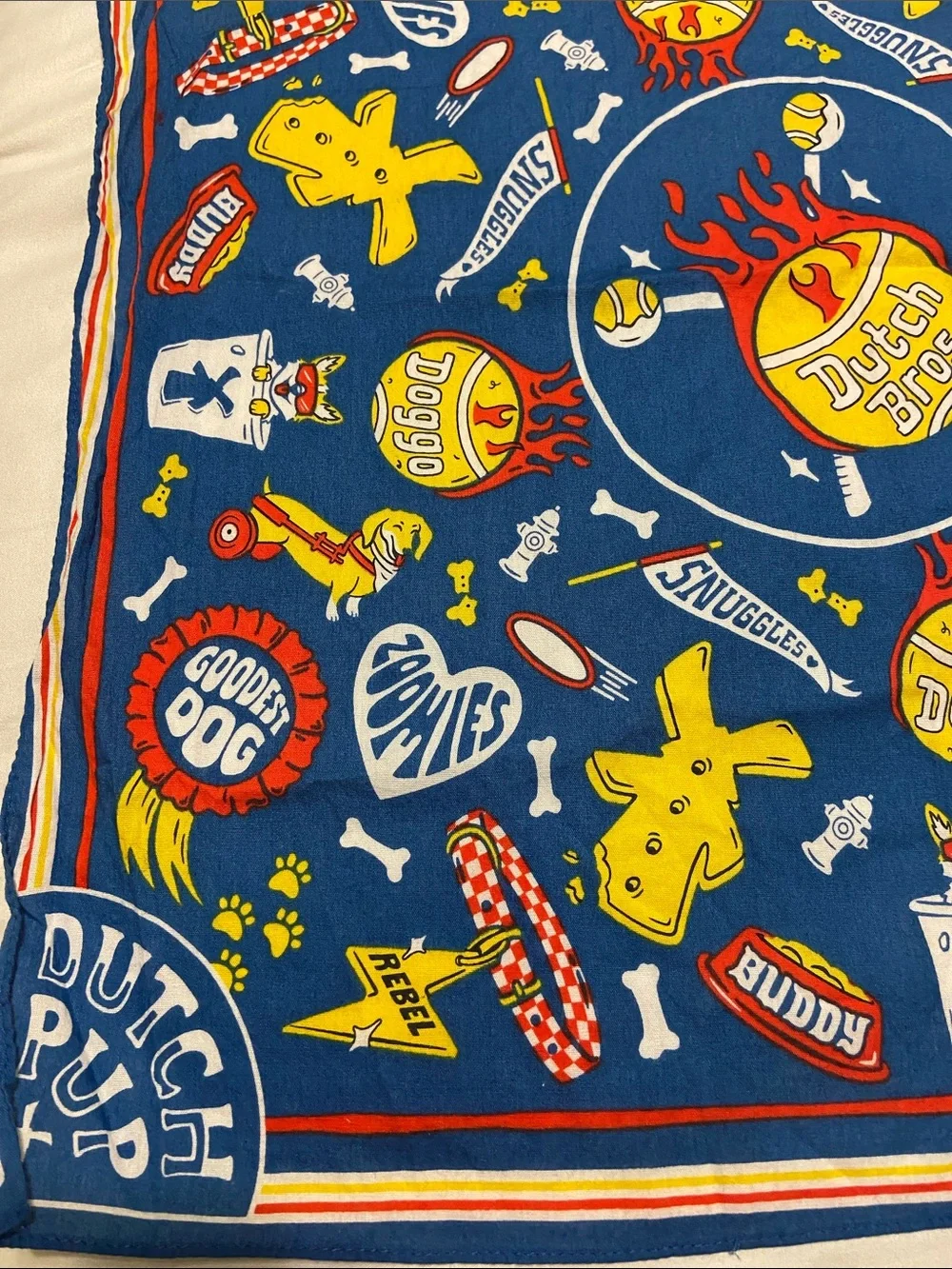 Dutch Bros Navy Blue Bandana with Yellow & Red Accents
